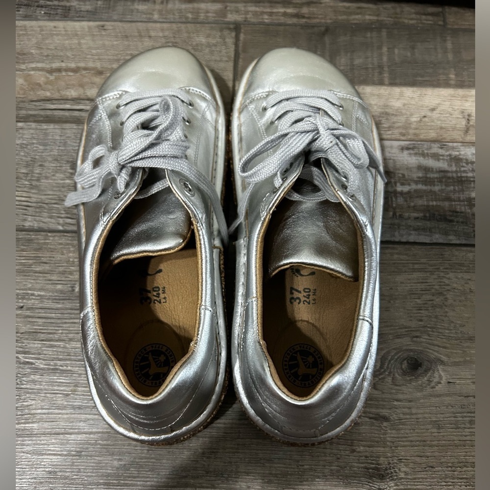 Birkenstock Lace Up Metallic Silver Sam Diego cork Sneakers - Picture 8 of 9